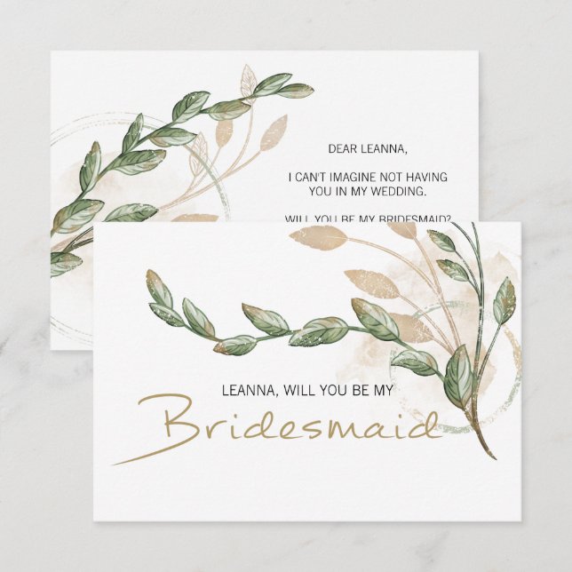 ¿Serás Mi Novia Dorada Sage Green Floral? (Anverso / Reverso)