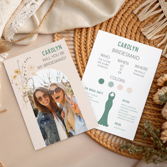 ¿Serás Mi Novia? Tarjeta (Will You Be My Bridesmaid? Customize to your own phot and Color Palette!)