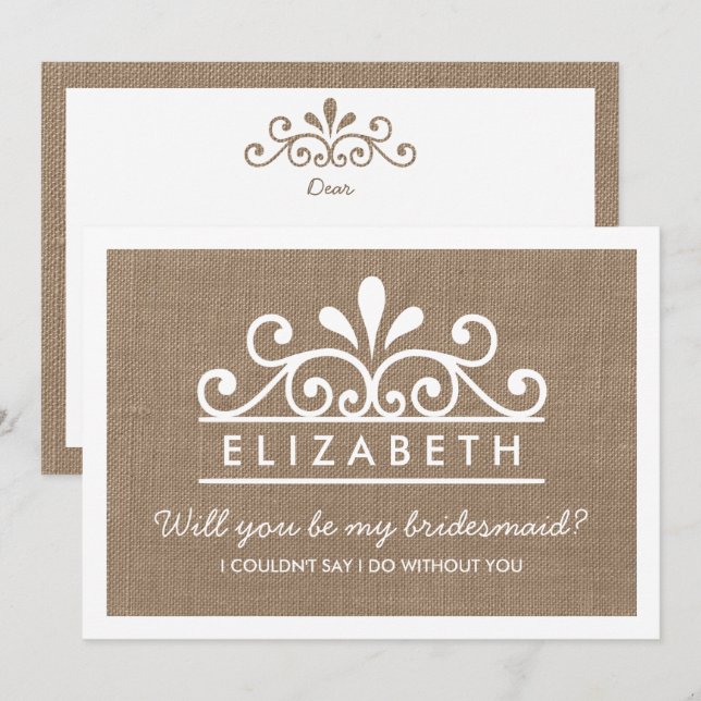 ¿Serás Mi Novia? Tarjeta Burlap Tiara (Anverso / Reverso)