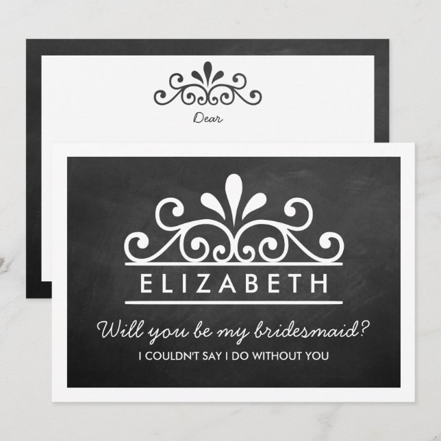 ¿Serás Mi Novia? Tarjeta Tiara Chalkboard (Anverso / Reverso)
