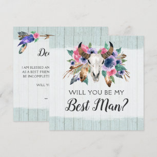 ¿Serás mi padrino de boda Tarjeta de cráneo floral