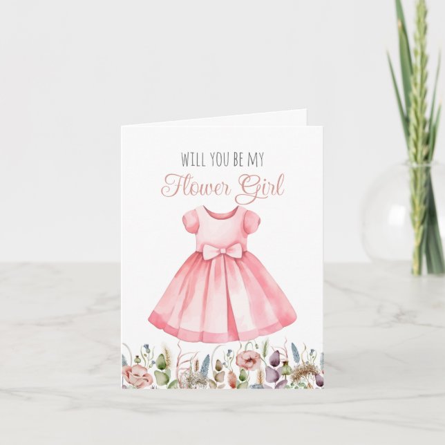 ¿Serás mi tarjeta de chica Flower Girl Watercolor? (Anverso)