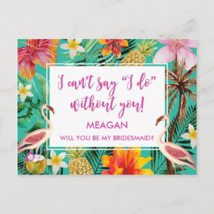 Serás mi tarjeta de dama de honor flamingo tropica