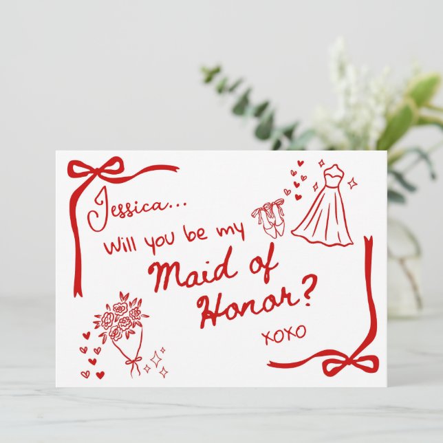 ¿Serás mi tarjeta de invitación de dama de honor? (Anverso de pie)