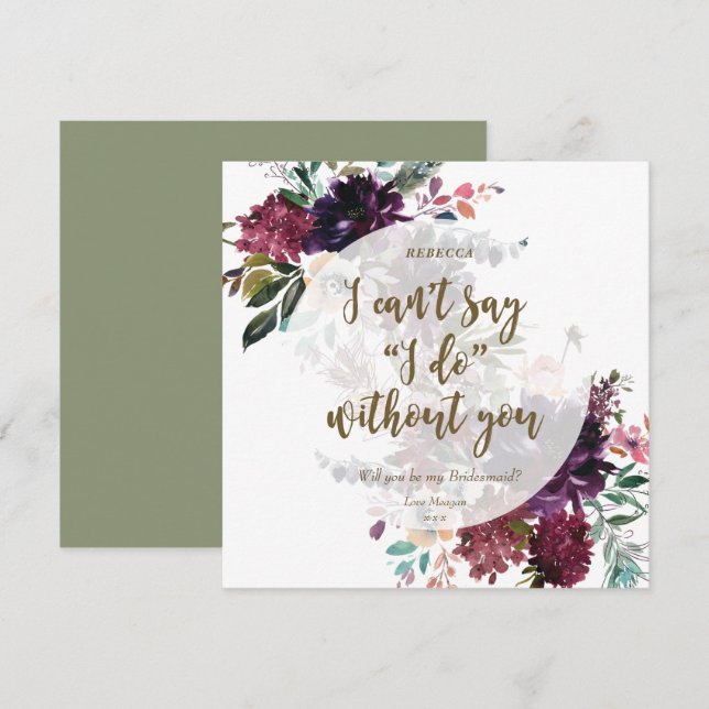 ¿Serás mi tarjeta de novia boho plum floral? (Anverso / Reverso)