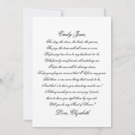 ¿Serás mi tarjeta de poema de escritura de honor?