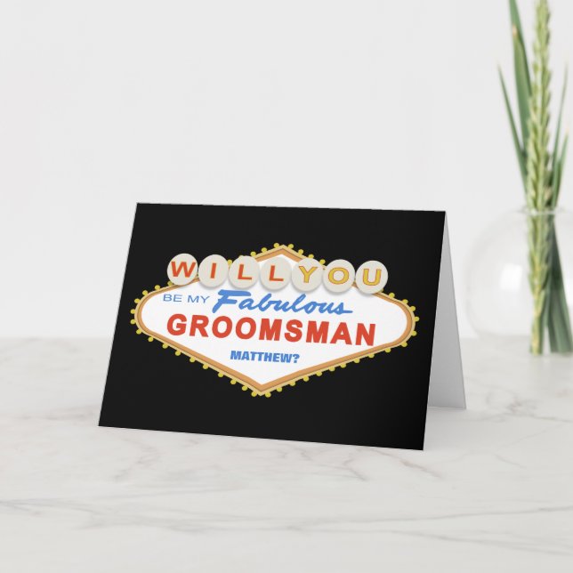 ¿Serás Mi Tarjeta De Rótulo Groomsman Las Vegas (Anverso)