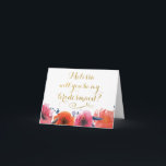 ¿Serás Mi Tarjeta De Tipografía De ORO De Novias?<br><div class="desc">Acuarela floral - marina con flores rojas y naranjas. Bonitas, de moda, tarjetas de felicitación de diseño con tu propio mensaje personalizado que incluye el nombre de la dama de honor. Imprimido profesionalmente. Tarjeta de saludo doblada con una tipografía de escritura cursiva de Relieve metalizado moderna, contemporánea, elegante y de...</div>