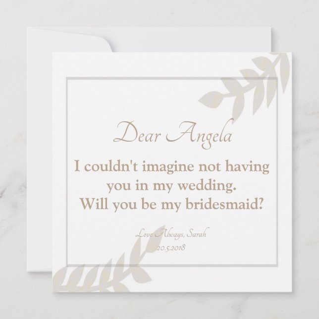 ¿Serás mi tarjeta dorada floral de la dama de hono (Reverso)