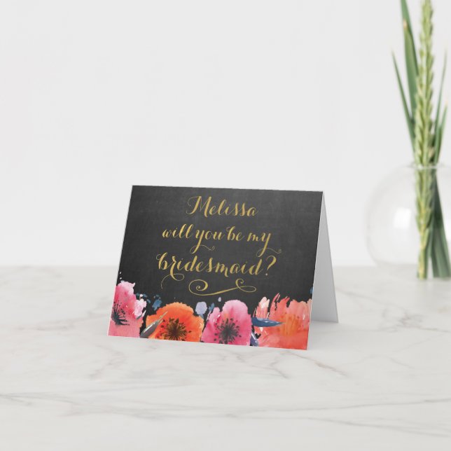¿Serás Mi Tarjeta Floral Chalkboard De Noviaria? (Anverso)