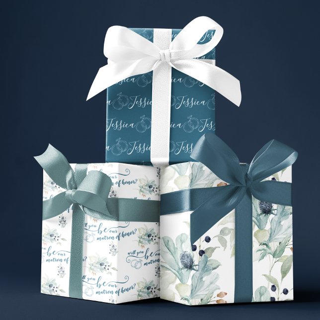 ¿Serás Nuestro Matrón De Hojas De Envoltura De Hon (Congratulate a special couple with these personalized wrapping paper sheets! )