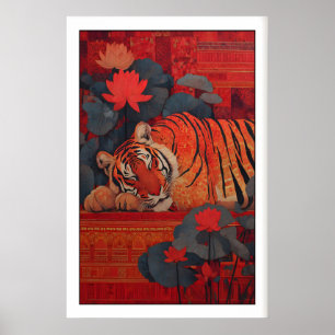 Serena impresión de tigre indio, estilo arte popul