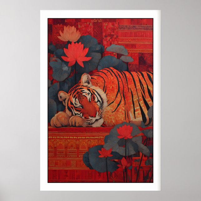 Serena impresión de tigre indio, estilo arte popul (Frente)