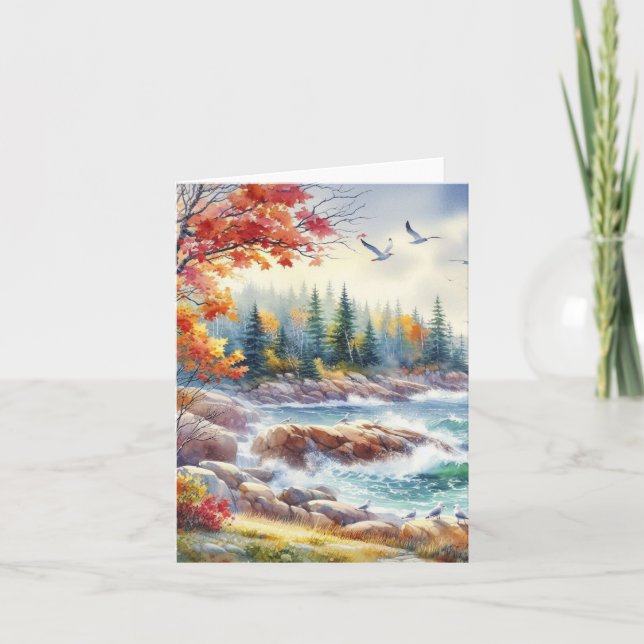Serene Fall Watercolor Coastal Seascape Blank (Anverso)