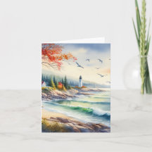 Serene Fall Watercolor Coastal Seascape Blank