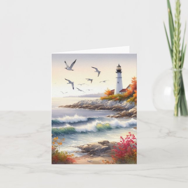 Serene Fall Watercolor Coastal Seascape Blank (Anverso)