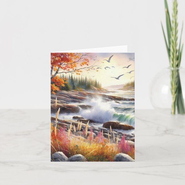 Serene Fall Watercolor Coastal Seascape Blank (Anverso)