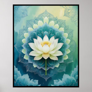 Serene Lotus Mandala: Arte meditativo azul y verde