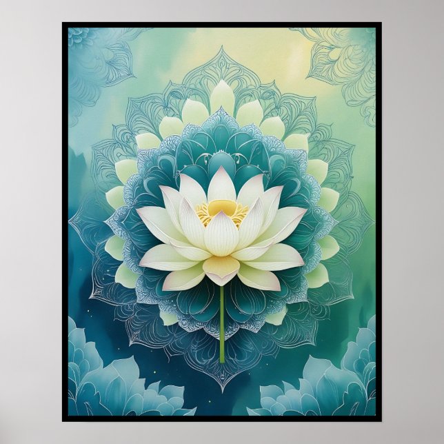 Serene Lotus Mandala: Arte meditativo azul y verde (Frente)