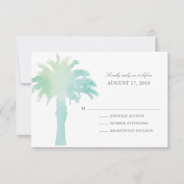 Serene Palm Tree Watercolor | RSVP de boda (Anverso)