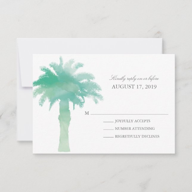 Serene Palm Tree Watercolor | RSVP de boda (Anverso)