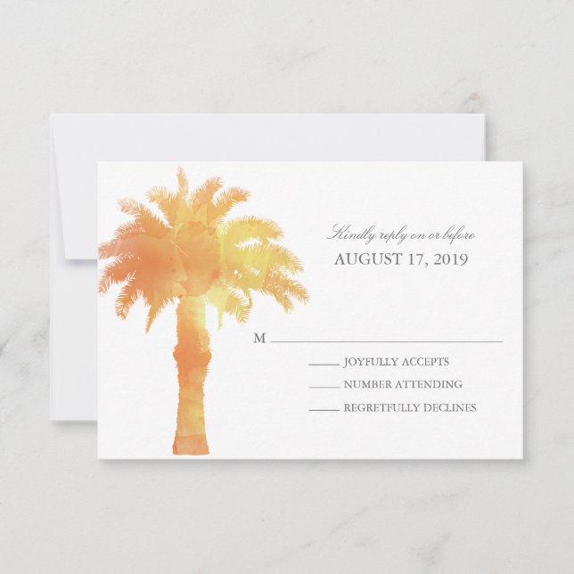Serene Palm Tree Watercolor | RSVP de boda (Anverso)