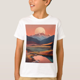 Serene Peaks: Una Minimalista camiseta paisajista