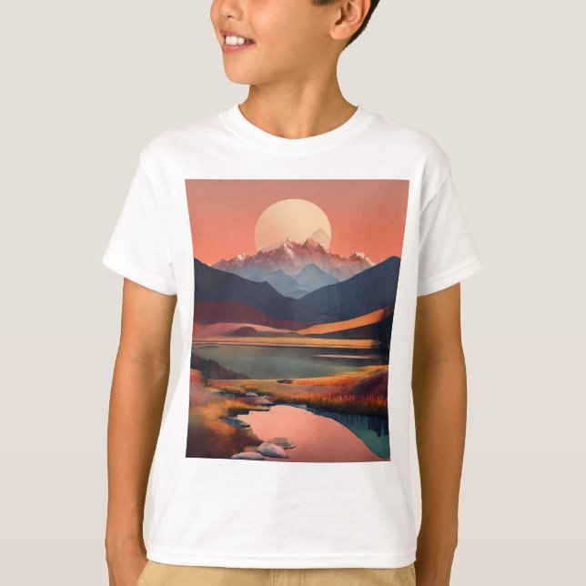 Serene Peaks: Una Minimalista camiseta paisajista (Anverso)