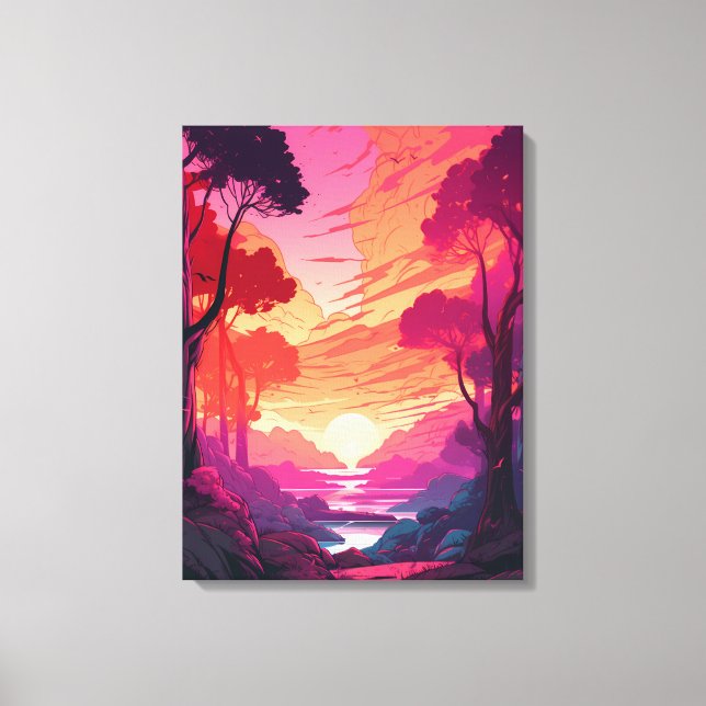Serene Pink Sunset: impresión de lienzo estirado (Anverso)