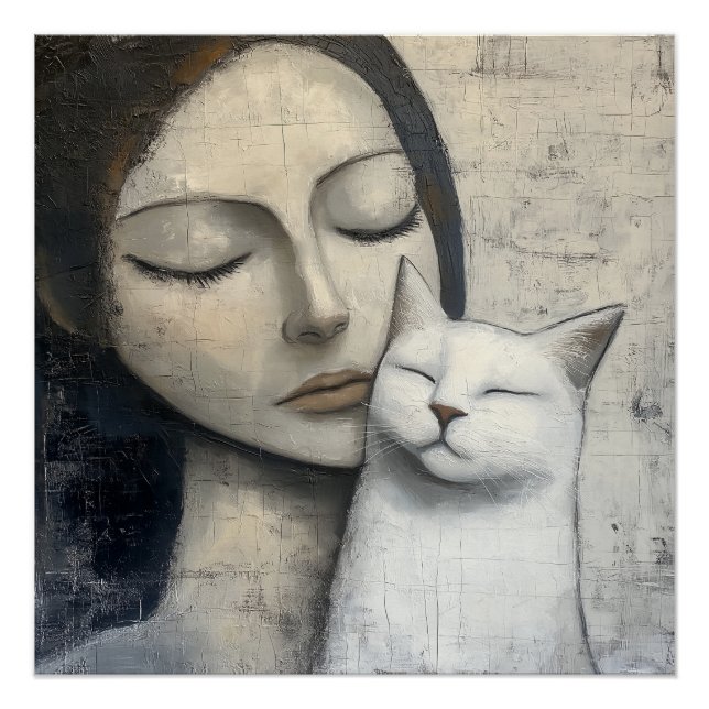 Serene Snuggle - Poster de gato y mujer (Anverso)
