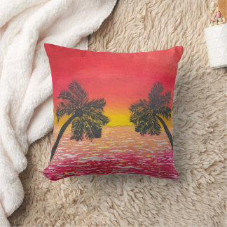 Serene Sunset Cojín decorativo Tropical Palm Tree