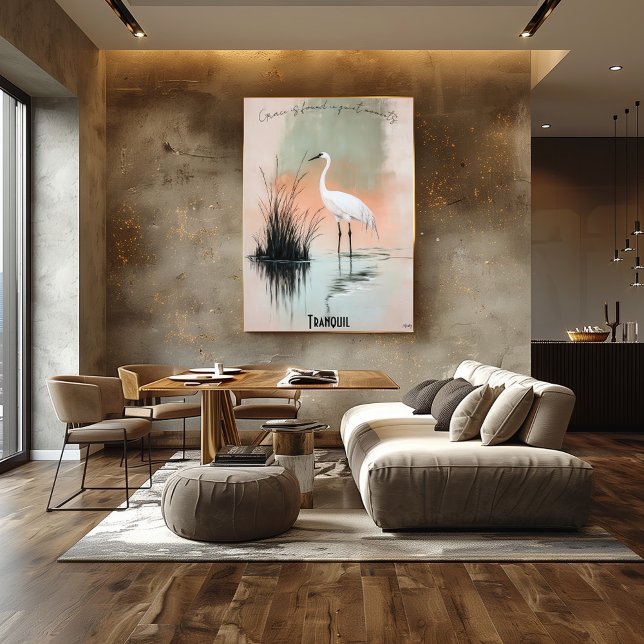 Serene White Crane, Poster de arte Zen Reeds (Subido por el creador)