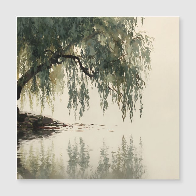 Serene Willow Tree Reflection Nature Art (11) (Anverso)