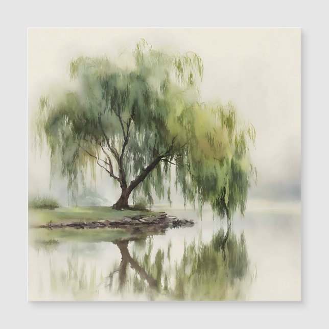 Serene Willow Tree Reflection Nature Art (12) (Anverso)