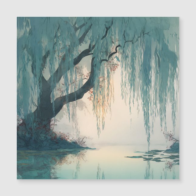 Serene Willow Tree Reflection Nature Art (3) (Anverso)