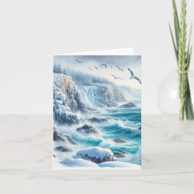 Serene Winter Watercolor Coastal Seascape Blank (Anverso)