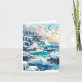 Serene Winter Watercolor Coastal Seascape Blank