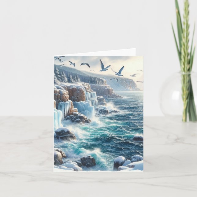 Serene Winter Watercolor Coastal Seascape Blank (Anverso)