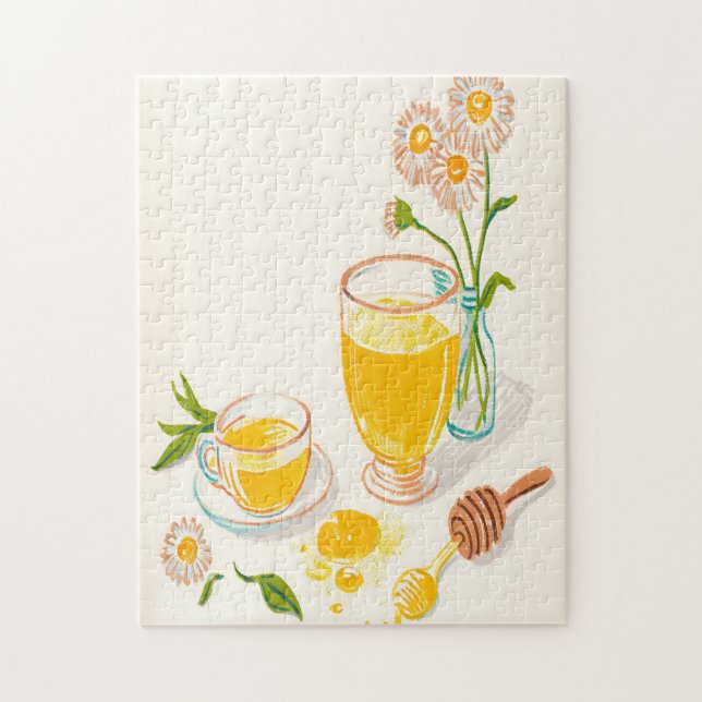 Serenidad de Manzanilla – Rompecabezas de Té y Mie (Vertical)