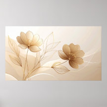 Serenidad Dorada: Arte de Línea Floral Minimalista