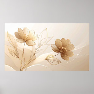Serenidad Dorada: Arte de Línea Floral Minimalista