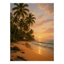 Serenidad Dorada - Poster Tropical Sunset Beach