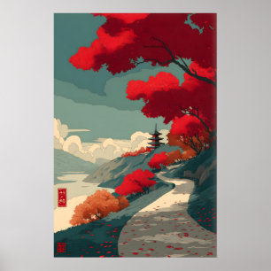 Serenidad en Arte de Pared Rojo - Camino de Otoño