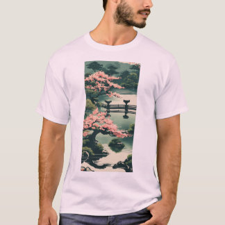 Serenidad en flor: camiseta de jardín japonés