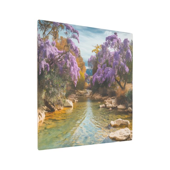 Serenidad otoñal con arte de tela de flores morada (Angulado)