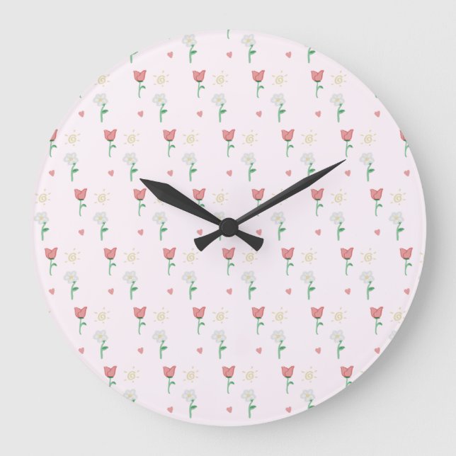 Serenidad| Reloj de pared de patrón de flor rosa (Anverso)