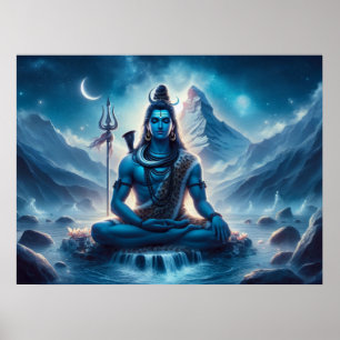 Sereno Arte Cósmico Azul Señor Shiva Meditación