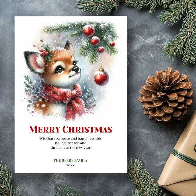 Sereno saludo de Navidad de cervatillo de invierno (Serene Winter Fawn Snowy Forest Xmas Greeting Xmas Card)
