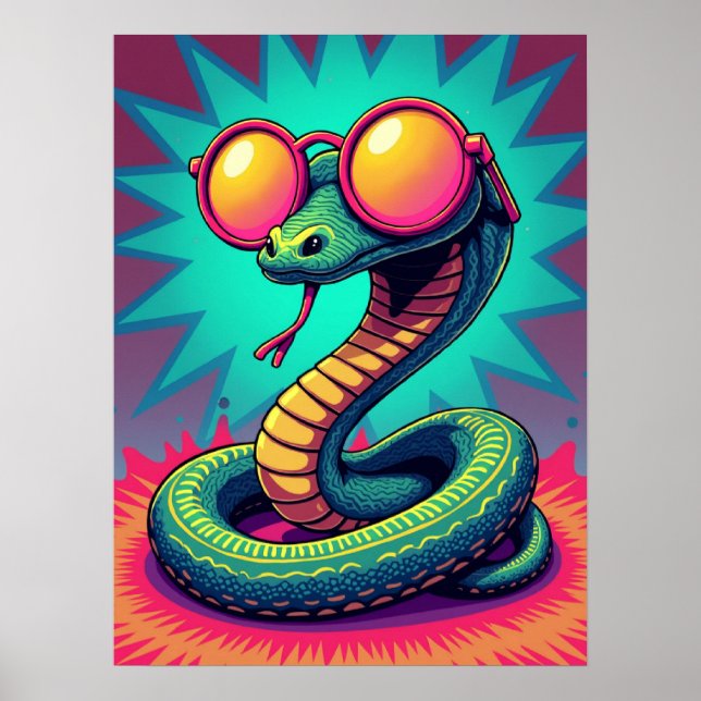 Serpiente de arte pop con anteojos de arco iris re (Frente)