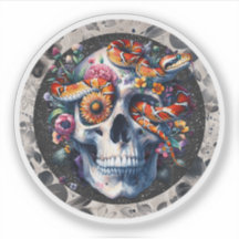 Serpiente Floral Con Pegatina De Calavera.